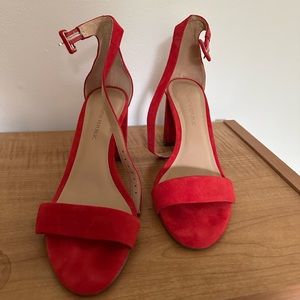 Banana Republic Cherry Red Suede Sandal 3.5” Heel, Size 6